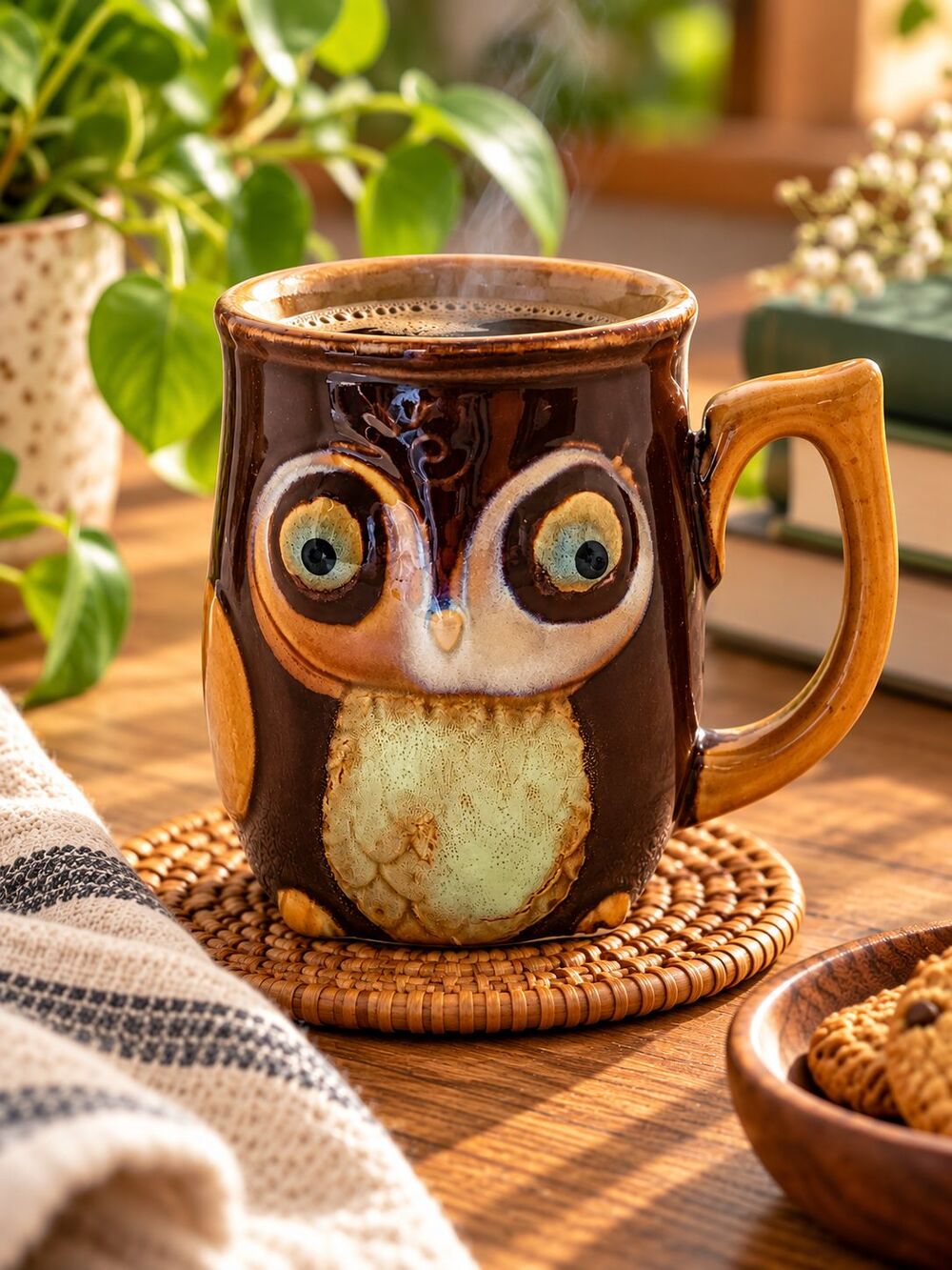 Gibson Home Owl Mug 12 Oz 1.5 Cup Brown Green Ceramic Coffee Tea Mug